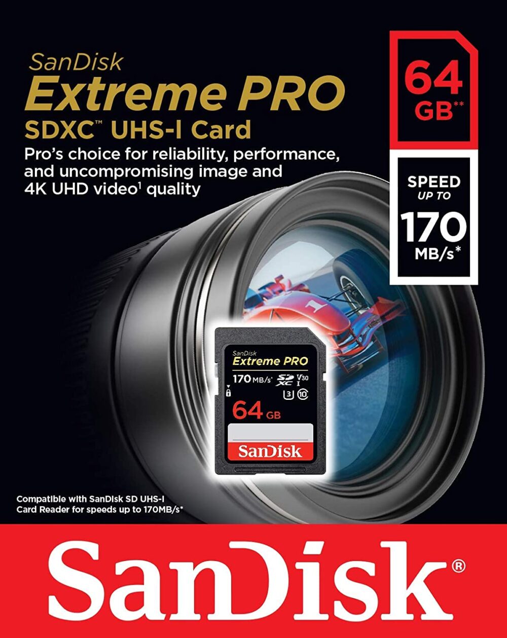 SanDisk 64GB Extreme PRO SDXC UHS-I Card - C10, U3, V30, 4K UHD, SD Card - SDSDXXY-064G-GN4IN 170mbps