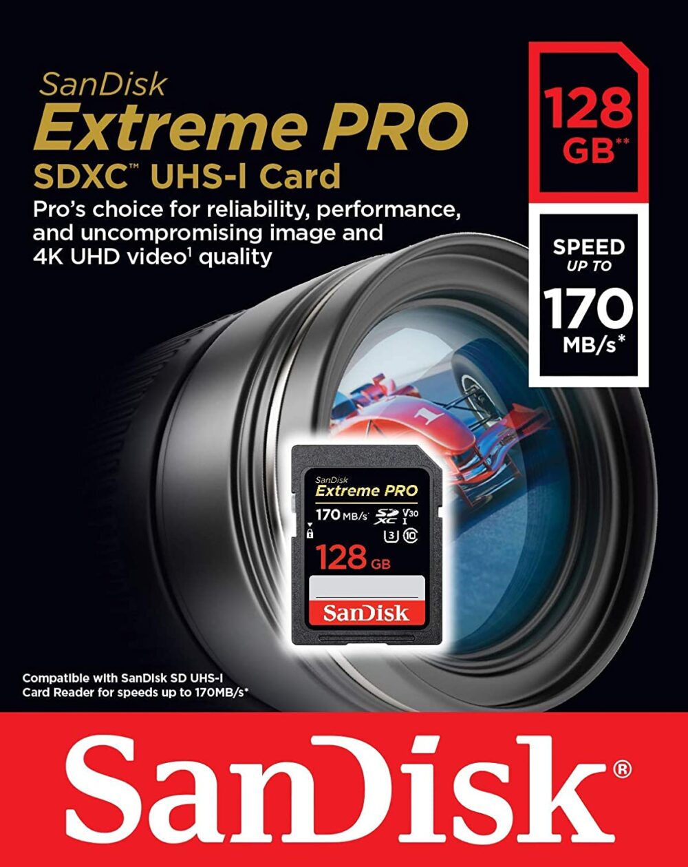 SanDisk 128GB Extreme PRO SDXC UHS-I Card - C10, U3, V30, 4K UHD, SD Card - SDSDXXY-128G-GN4IN 170mbps